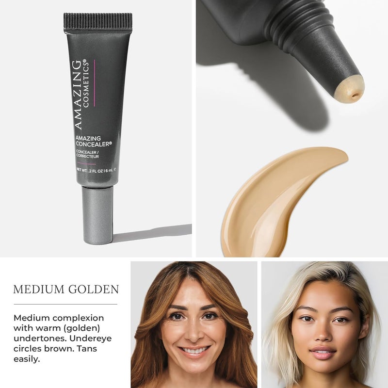AmazingCosmetics Full Coverage Concealer for Undereye Dark Circles and Blemishes - Medium Golden - Image 2